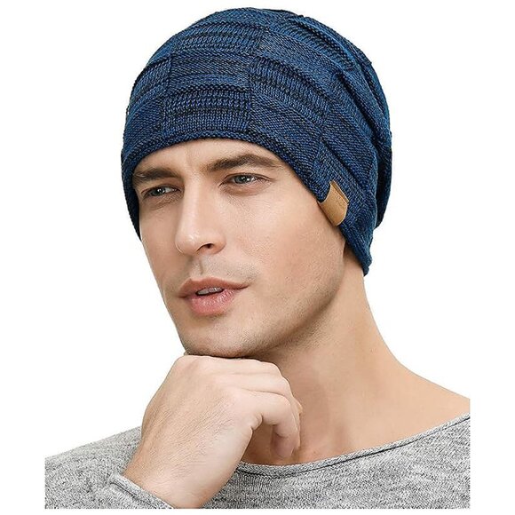 2 Packs Slouchy Beanie for Men Winter Hats for Guys Cool , Black / Blue - Picture 3 of 6